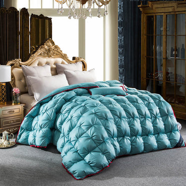 Turquoise Red Filling Goose Down Comforter Handwork, W1506 Cotton 100%, Twin/Full/Queen/King